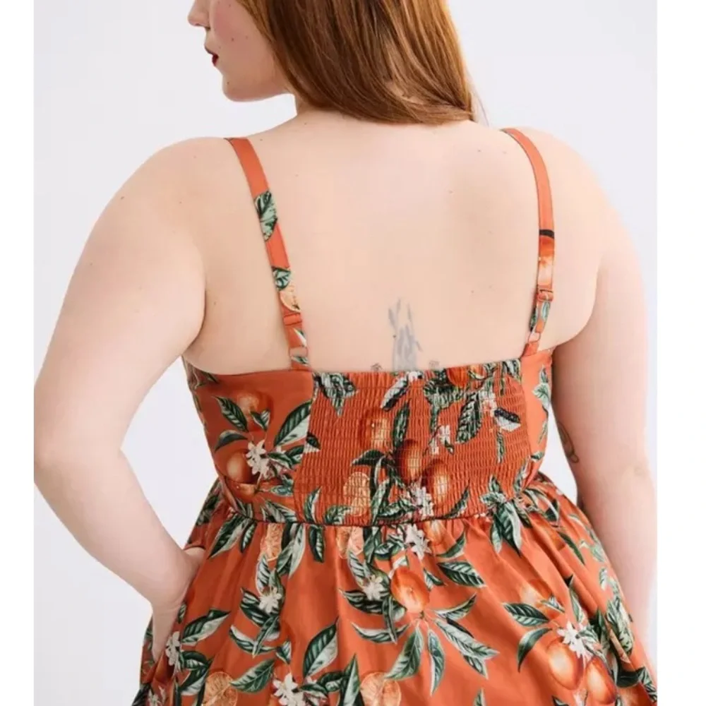 NWT TORRID Retro Chic Tie-Front Skater Dress - Orange Groves Apricot Orange - Picture 5 of 9